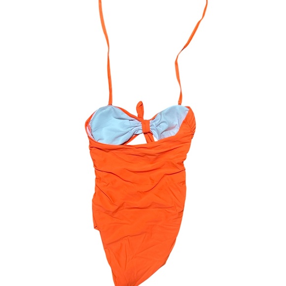 New Tempt Me Orange One Piece Swimsuit Medium Cut Out Bow Ruched Halter - Picture 4 of 4